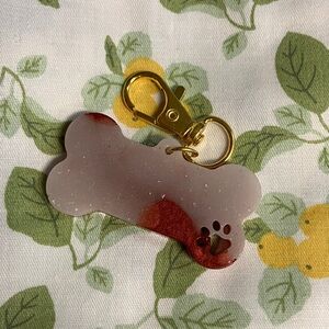 Gold and Red Dog Bone Keychain